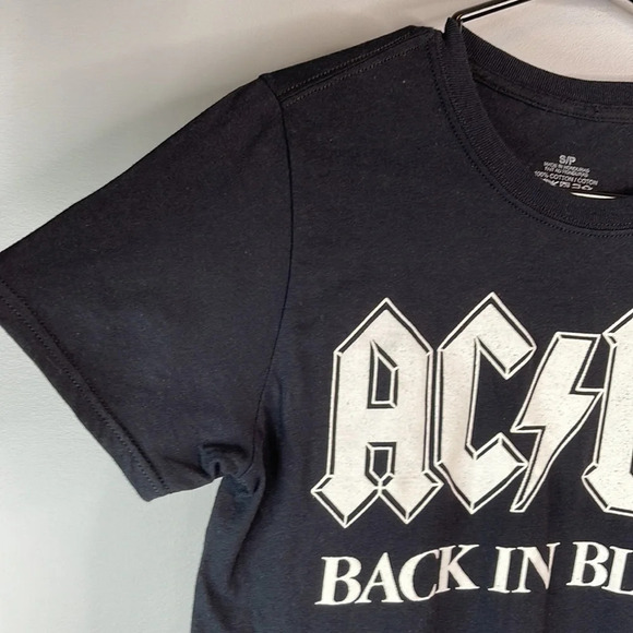 AC/DC Mens Black Back In Black Graphic Band Crewneck T-Shirt Short Sl Baddie S - Picture 6 of 10